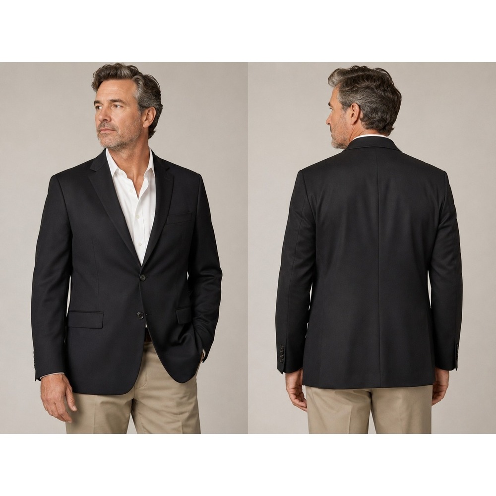 Lauren Ralph Lauren Men's Black 100% Wool 2 Button Sport Coat Blazer Sz 44